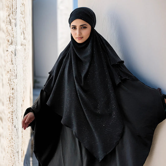 Khimar Neues Design, Glitzer, muslimisches Gebetshijab für Frauen, leichtes Polyester-Tschador, 2 Schichten, fließender Lady Khimar