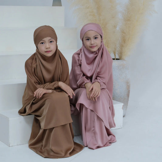 Abaya Kinder Mädchen Hijab Kleid Mit Kapuze Khimar Gebetskleidung Islamische Kleidung Volle Abdeckung Burka Niqab 2teilig