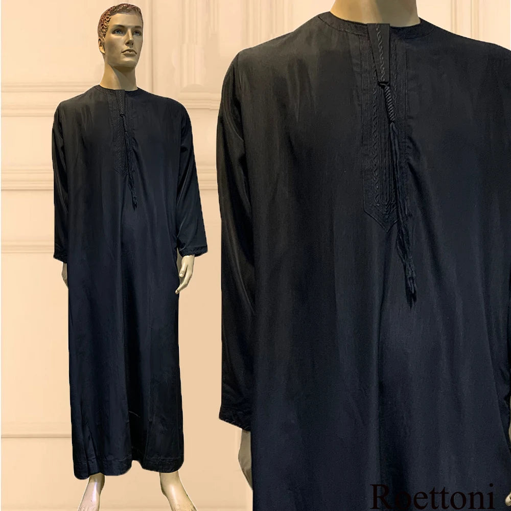 Langarm Abaya für Männer Kaftan Muslim Djellaba Islam Kleidung Gebetsmantel