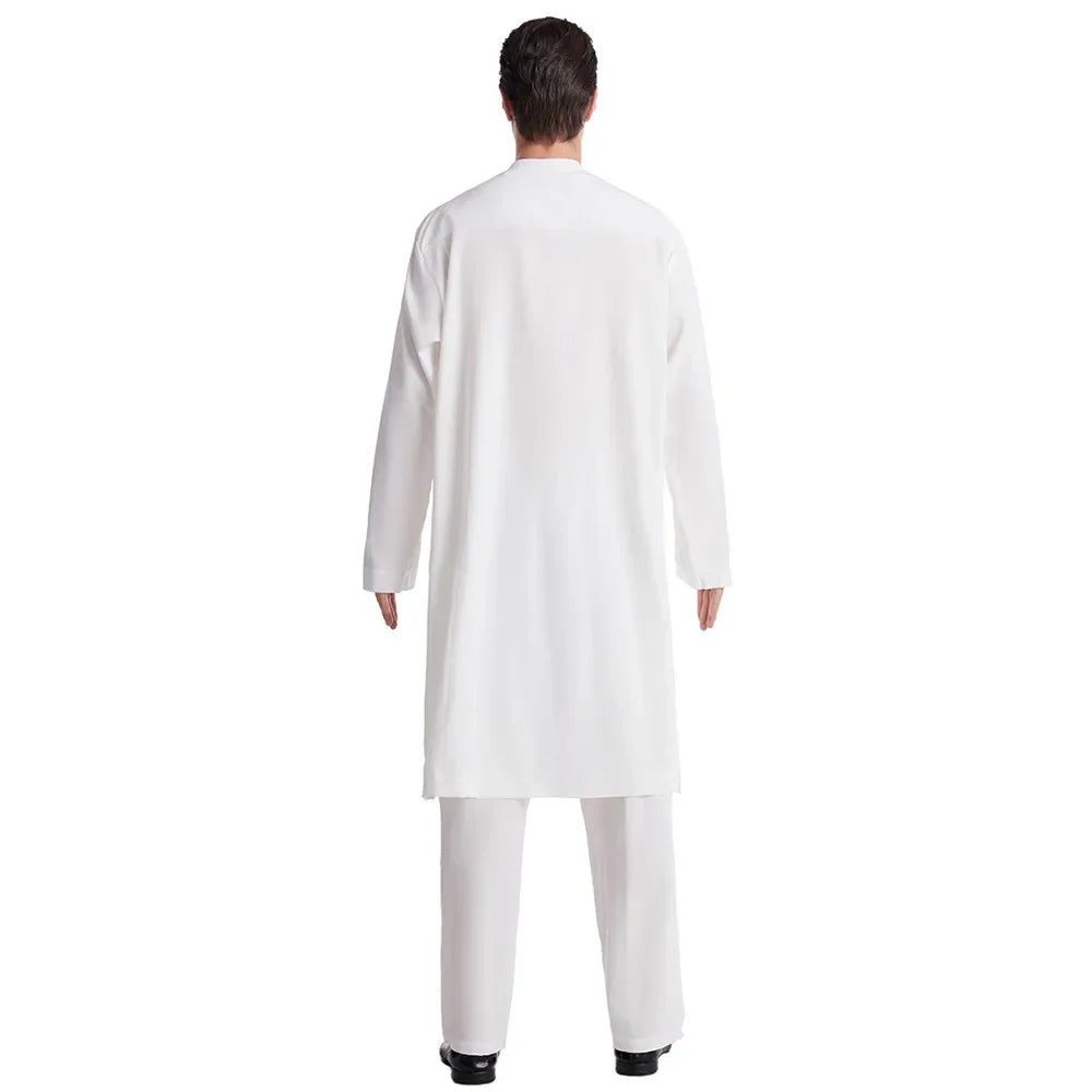 Männer Tops Hosen 2 Stück Set Jubba Thobe Muslim Kleid Islam Kleidung Abaya Kaftan