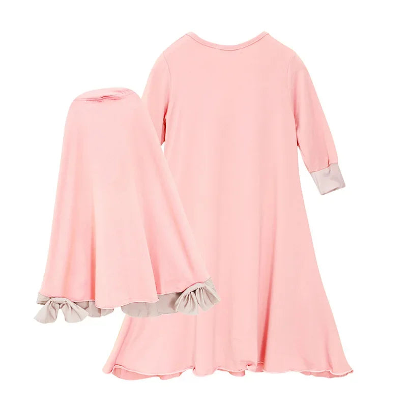 Abaya und Hijab 2teilig für Kinder und Mädchen, muslimisches Blumengebetkleid, Kopftuch, islamisches Gewand,  Khimar-Set