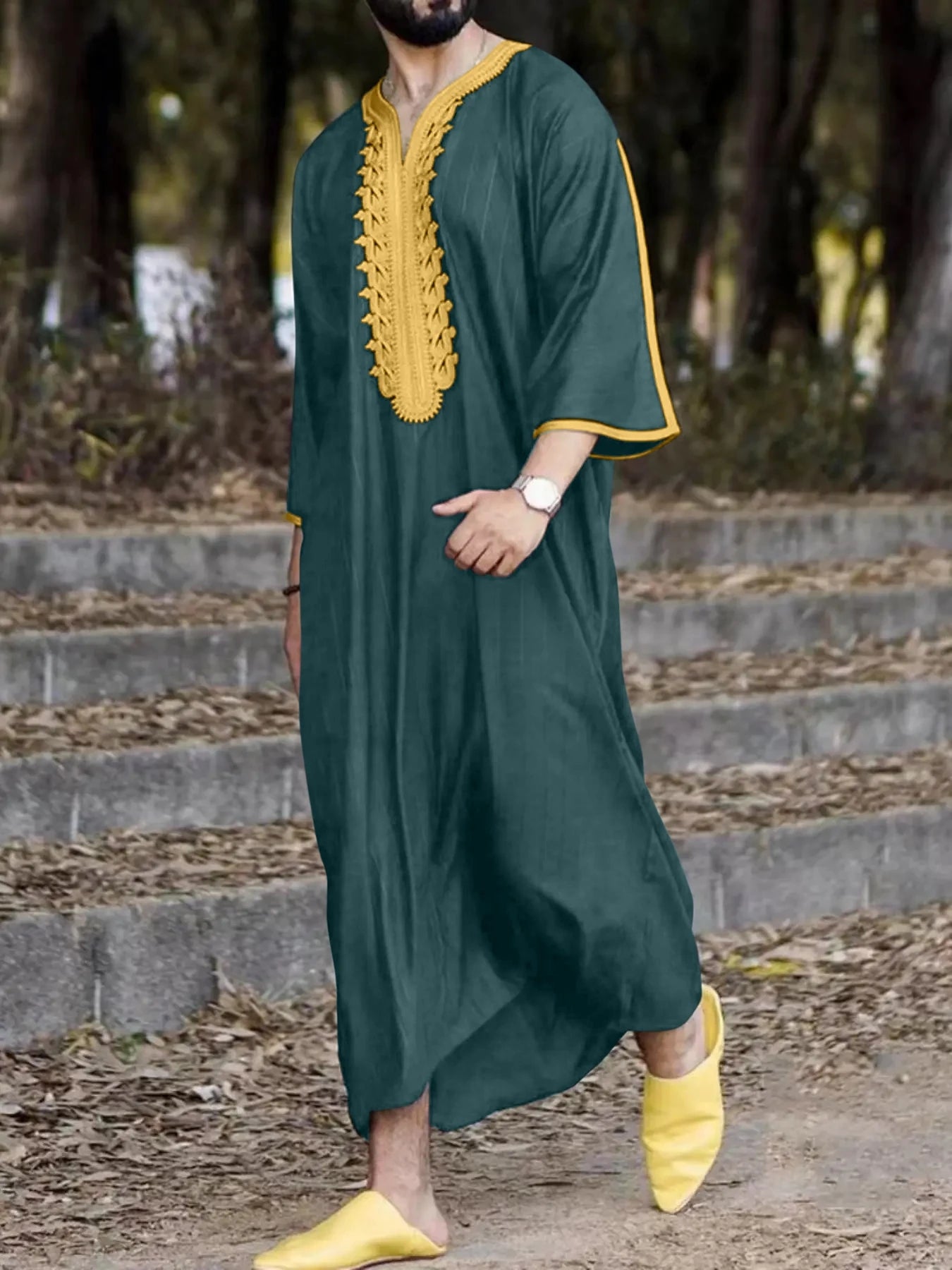 Abaya Handbestickter Islam Kaftan, muslimische Herrenkleidung, locker, atmungsaktiv, Djellaba, Abaya, Thobe, Sommerkaftan