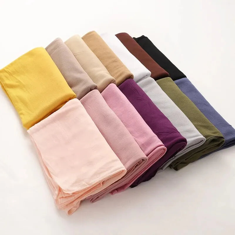 Baumwolljersey-Hijab-Schal, langer muslimischer Schal, schlicht, weich, Turban 170 x 60 cm