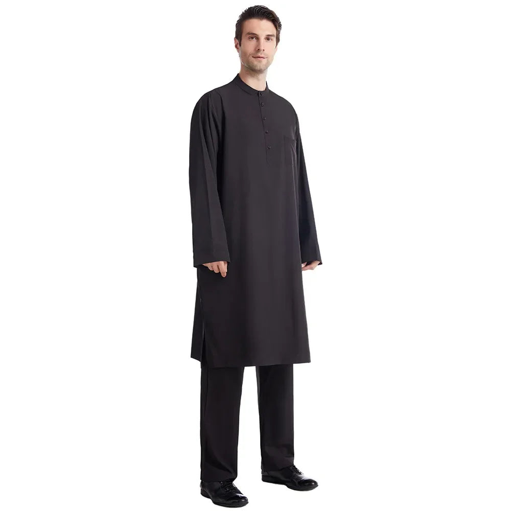 Männer Tops Hosen 2 Stück Set Jubba Thobe Muslim Kleid Islam Kleidung Abaya Kaftan