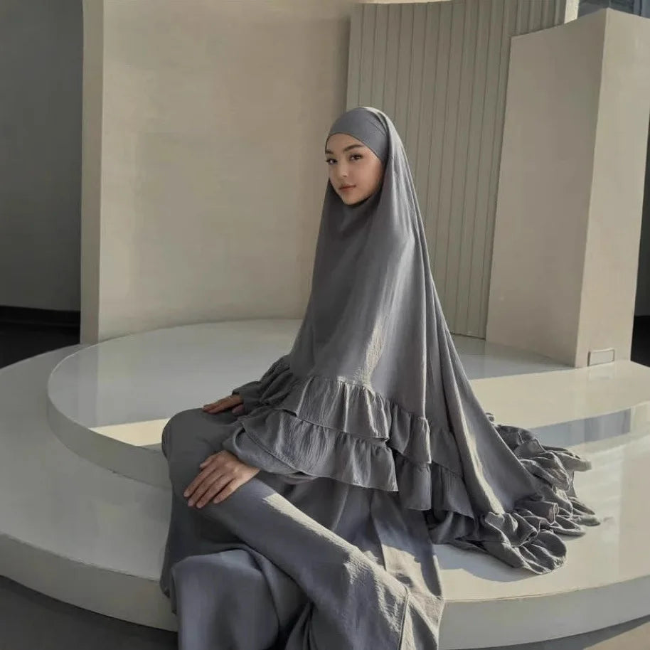Jilbab 2-teiliges Set Crepe Muslimische Frauen Gebetskleidung Abaya Set Khimar Langes Hijab Kleid Islamische Kleidung Niqab