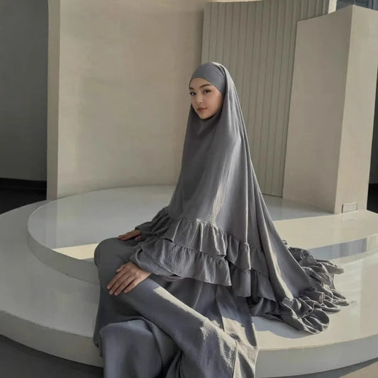 Jilbab 2-teiliges Set Crepe Muslimische Frauen Gebetskleidung Abaya Set Khimar Langes Hijab Kleid Islamische Kleidung Niqab