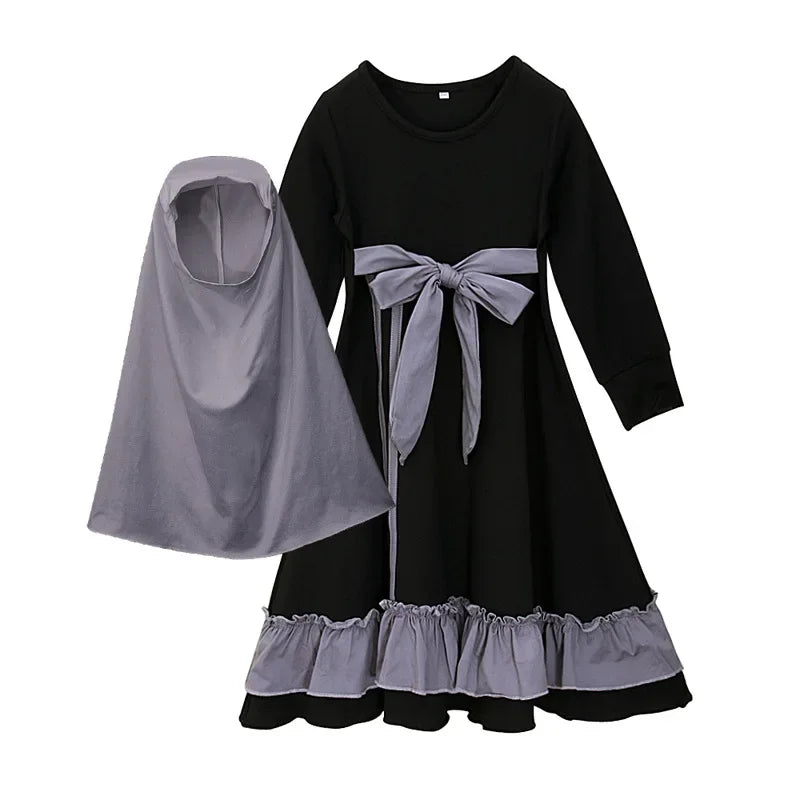 Abaya und Hijab 2teilig für Kinder und Mädchen, muslimisches Blumengebetkleid, Kopftuch, islamisches Gewand,  Khimar-Set