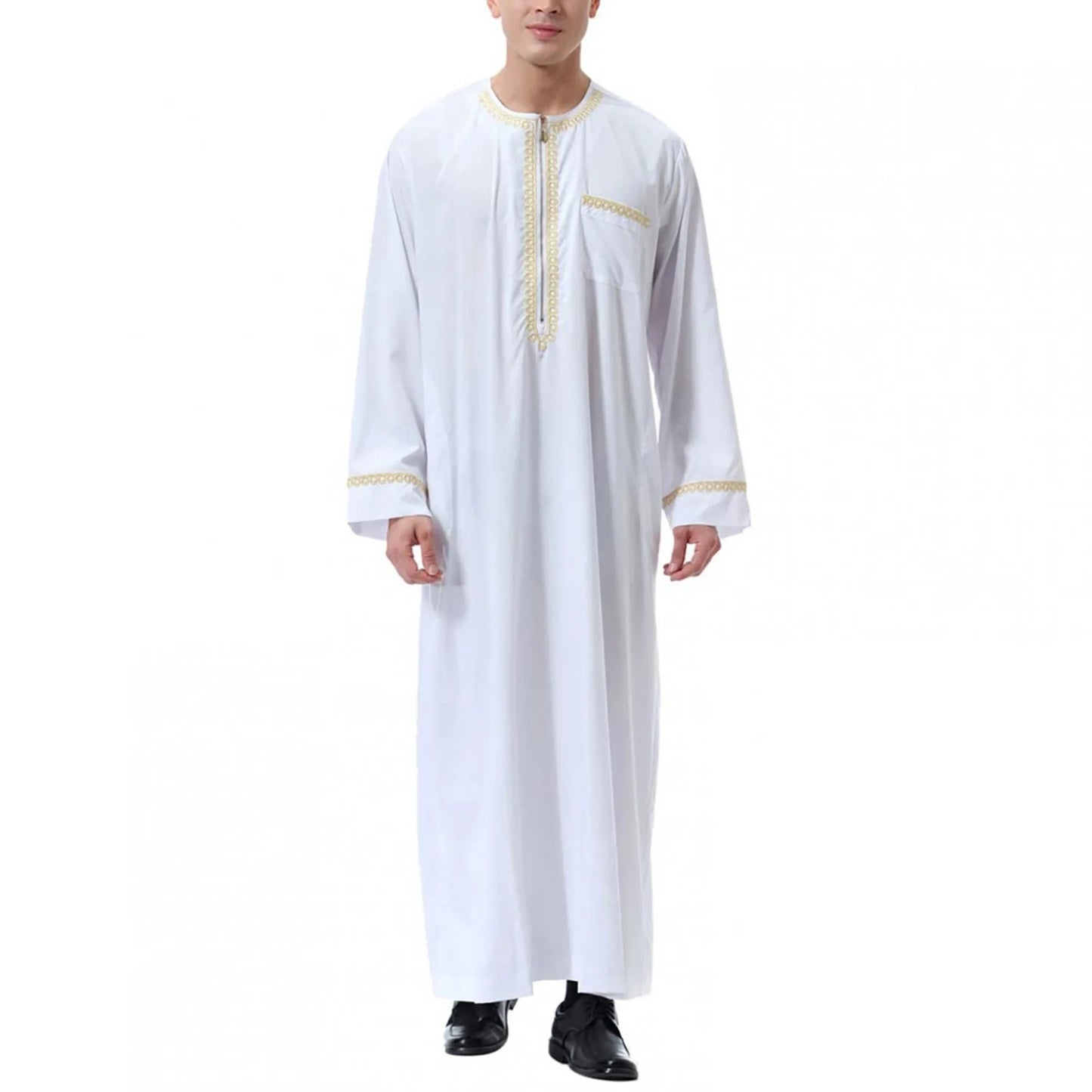 Muslimische Abaya für Herren islamische Kleidung, einfarbig, lässig,  Rundhalsausschnitt, Langarm