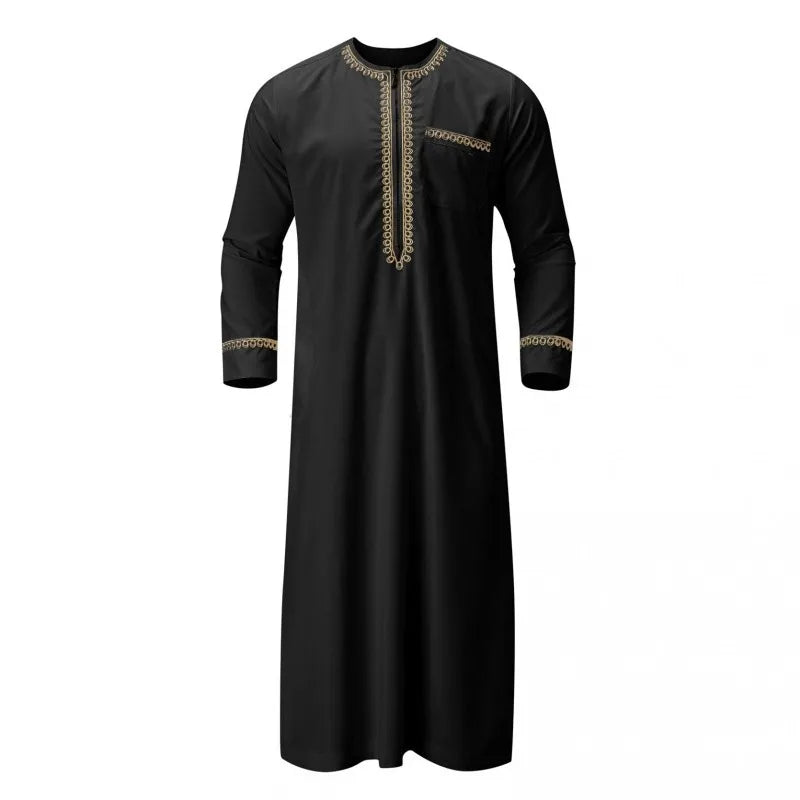 Muslimische Abaya für Herren islamische Kleidung, einfarbig, lässig,  Rundhalsausschnitt, Langarm