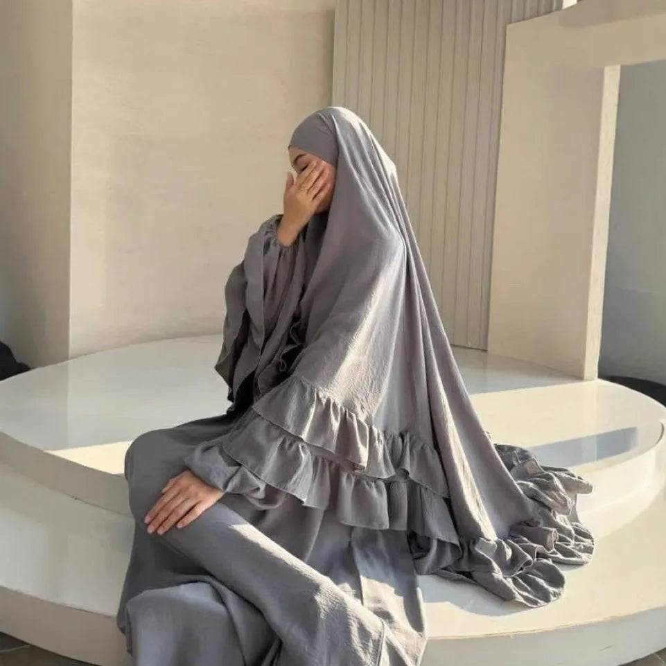 Jilbab 2-teiliges Set Crepe Muslimische Frauen Gebetskleidung Abaya Set Khimar Langes Hijab Kleid Islamische Kleidung Niqab
