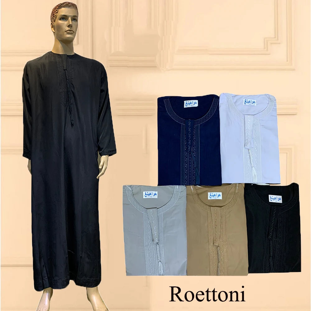 Langarm Abaya für Männer Kaftan Muslim Djellaba Islam Kleidung Gebetsmantel