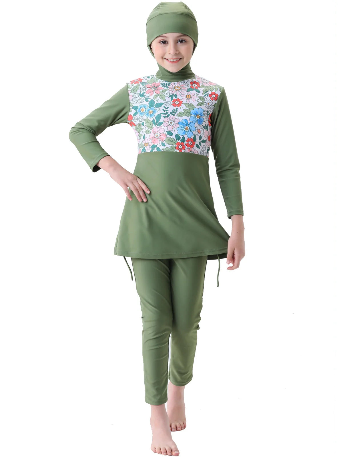 Kinder Bescheidenheit Burkinis Sets Muslimische Kinder Mädchen Kapuzen Hijab Badeanzug Badekostüme Kinder Strandanzug Bademode Zweiteilige Sets