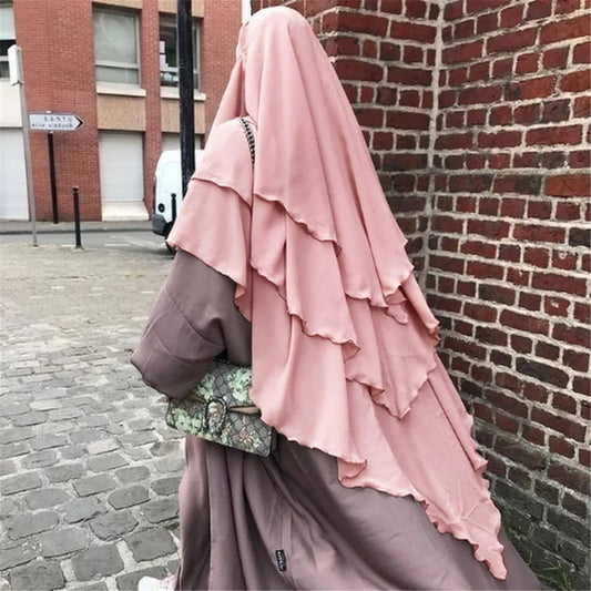 Khimar 3 Lagig, Gebetskhimar, einfarbig, Schal, Kopftuch, 136 x 120 cm