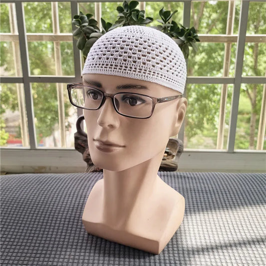 Handgemachte Gebetsmütze mit Haken, muslimischer gestrickter Kufi-Hut,  gehäkelt, handgefertigt, islamische Ramadan-Gebetsmütze