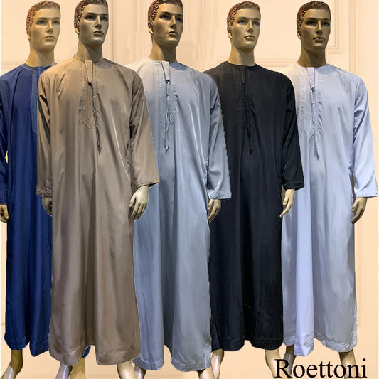 Langarm Abaya für Männer Kaftan Muslim Djellaba Islam Kleidung Gebetsmantel