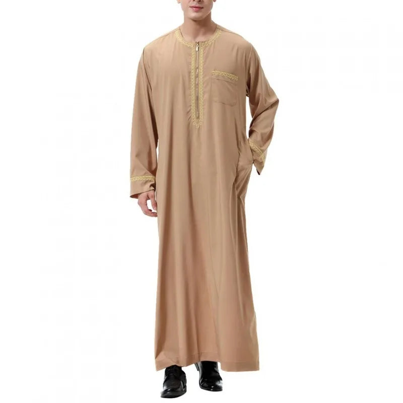 Muslimische Abaya für Herren islamische Kleidung, einfarbig, lässig,  Rundhalsausschnitt, Langarm