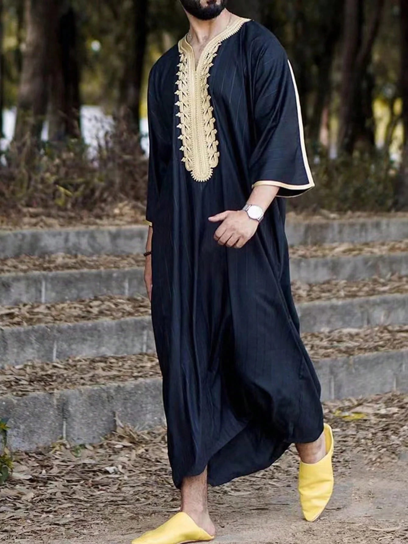 Abaya Handbestickter Islam Kaftan, muslimische Herrenkleidung, locker, atmungsaktiv, Djellaba, Abaya, Thobe, Sommerkaftan