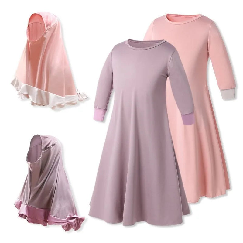 Abaya Kinder Hijab Kleid 2teilig Set Islamische Kinder Gebet Mädchen Khimar Kopftuch Niqab Robe Kleidung