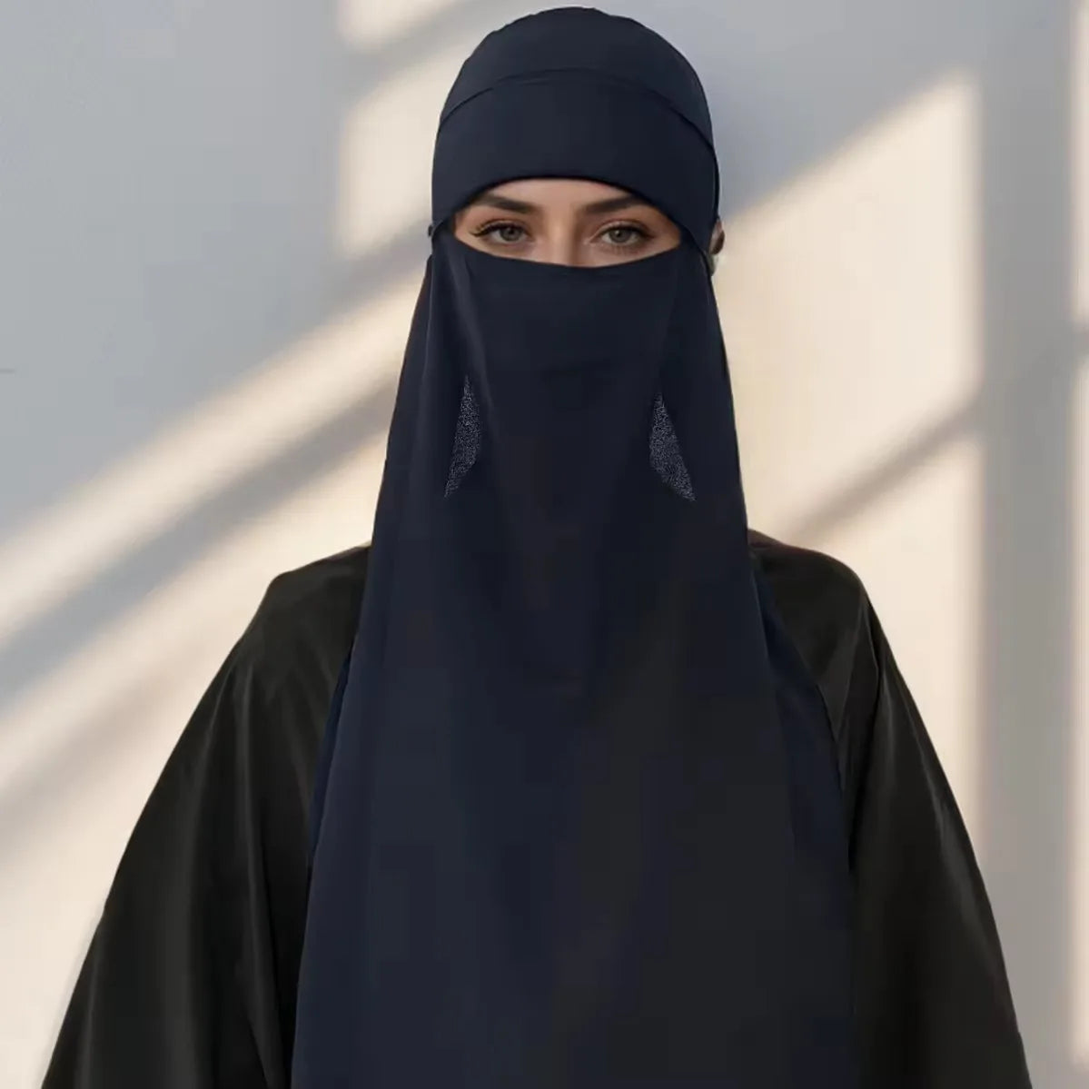 Niqab Premium Schwarzer Chiffon Muslimische Gesichtsbedeckung Hijab Islamischer Schal Damen Gebet Einlagige Atmungsaktive Kopfbedeckung Kopftuch