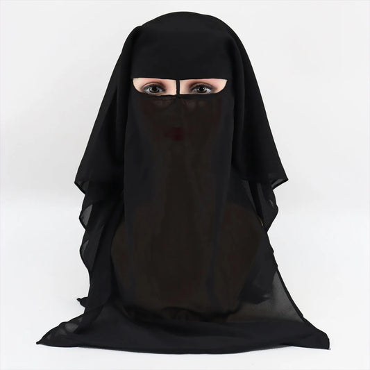 Niqab Dreilagiger Chiffon-Niqab zum Zurückbinden, Gesichtsmaske, vollständige Abdeckung, muslimischer Hijab-Schal, Kopftuch, Turban, Mütze