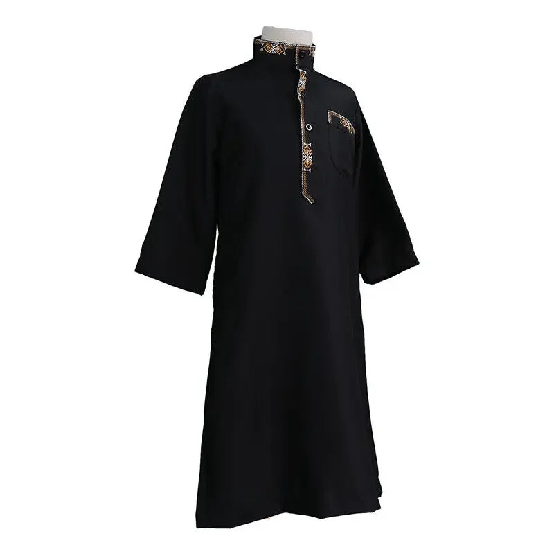 Abaya Muslimische Jungen Arabische Kinder Burkas Robe Islamische Kinder Stehkragen Langarm Schwarz Ethnische Stil Kleidung Kaftan