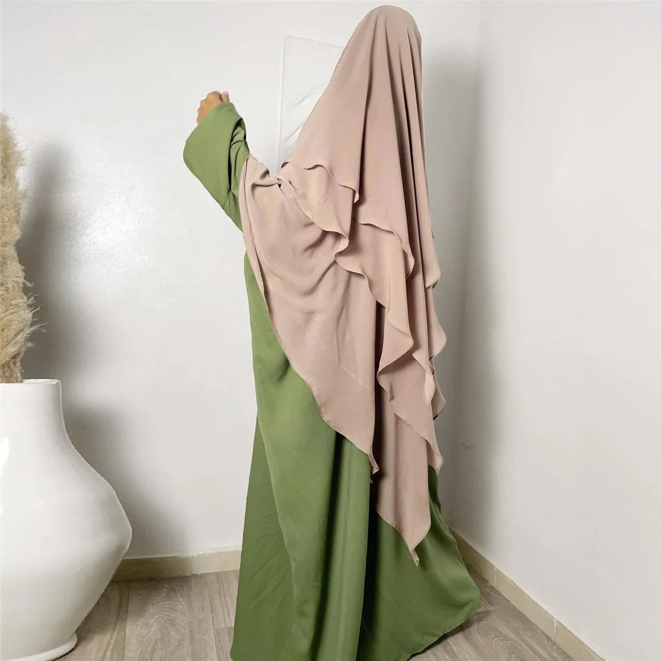 Khimar 3 Lagig, Gebetskhimar, einfarbig, Schal, Kopftuch, 136 x 120 cm