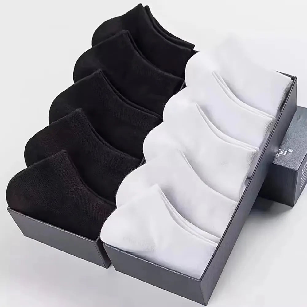 10 Paar/Herrensocken Frühling/Sommer Dünne, Atmungsaktive, Weiche Polyester-Baumwollsocken Schwarz Söckchen Bootssocken