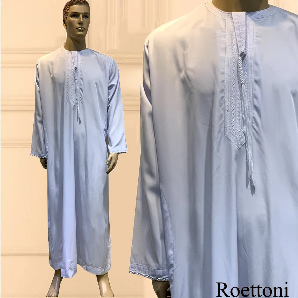 Langarm Abaya für Männer Kaftan Muslim Djellaba Islam Kleidung Gebetsmantel