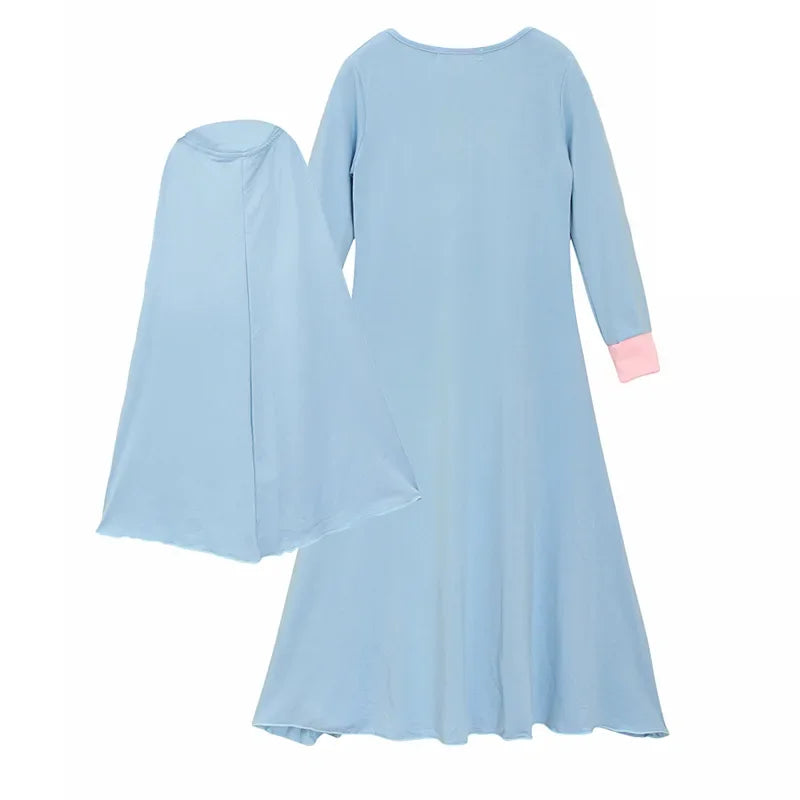 Abaya und Hijab 2teilig für Kinder und Mädchen, muslimisches Blumengebetkleid, Kopftuch, islamisches Gewand,  Khimar-Set