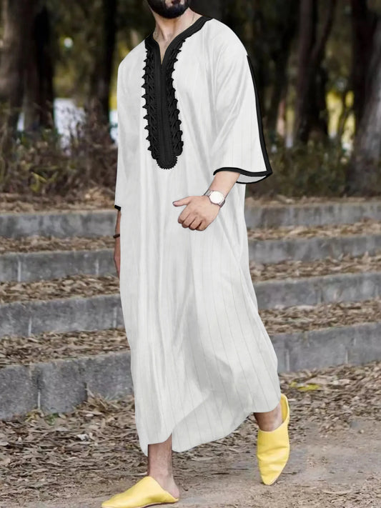 Abaya Handbestickter Islam Kaftan, muslimische Herrenkleidung, locker, atmungsaktiv, Djellaba, Abaya, Thobe, Sommerkaftan