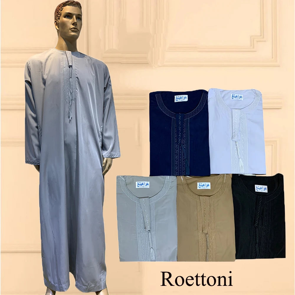 Langarm Abaya für Männer Kaftan Muslim Djellaba Islam Kleidung Gebetsmantel