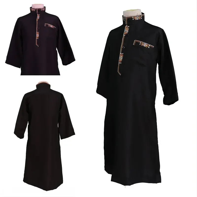 Abaya Muslimische Jungen Arabische Kinder Burkas Robe Islamische Kinder Stehkragen Langarm Schwarz Ethnische Stil Kleidung Kaftan