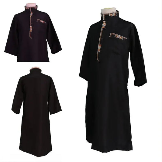 Abaya Muslimische Jungen Arabische Kinder Burkas Robe Islamische Kinder Stehkragen Langarm Schwarz Ethnische Stil Kleidung Kaftan