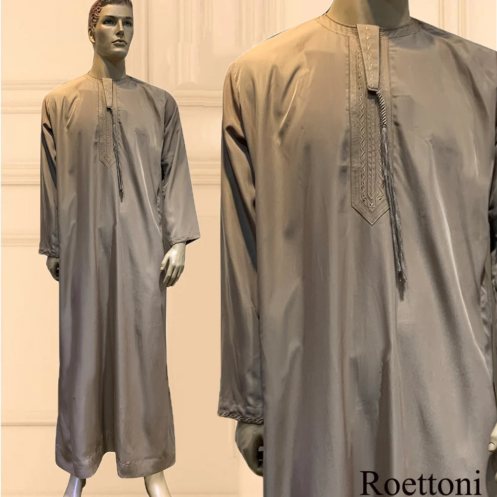 Langarm Abaya für Männer Kaftan Muslim Djellaba Islam Kleidung Gebetsmantel