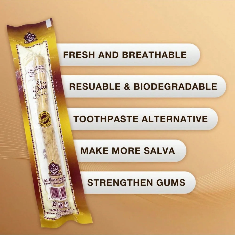Premium-Zahnbürstenstab aus natürlichem Ast-Miswak, für unterwegs und den täglichen Gebrauch, aus Holz + Bambus-Griff aus Ast-Bambus, als Geschenk
