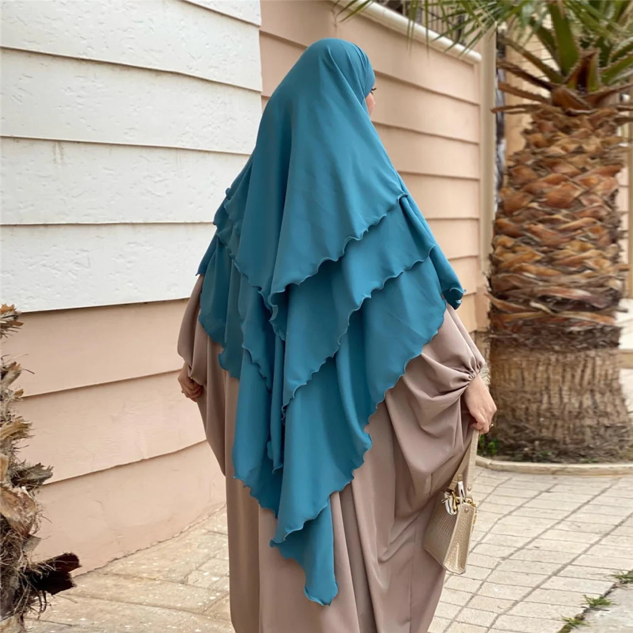 Khimar 3 Lagig, Gebetskhimar, einfarbig, Schal, Kopftuch, 136 x 120 cm