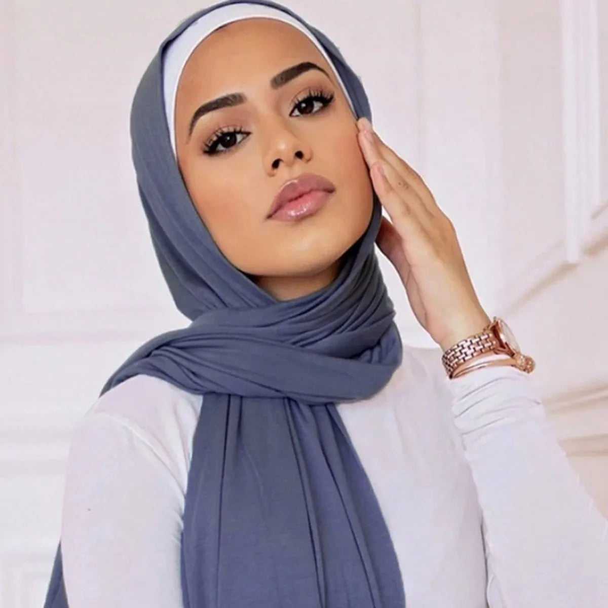Premium Baumwolljersey Hijab Schal Muslim Langer Schal Einfarbig Weich Turban Krawatte Weibliches Stirnband 170x60cm