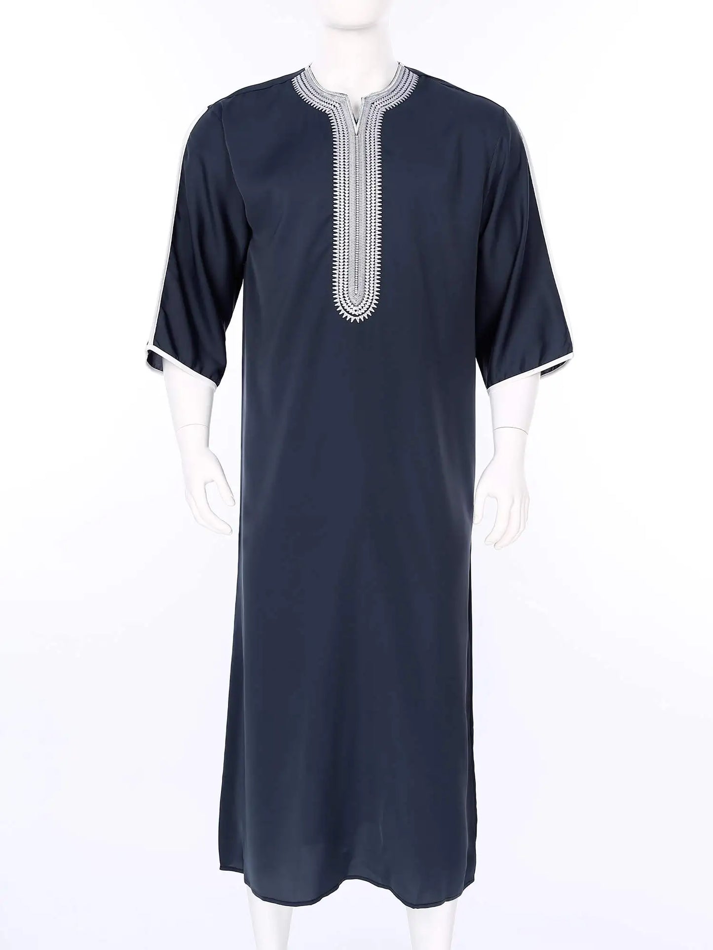 Herren Islamische Abaya Muslim Robe Halbarm Bestickt Locker Atmungsaktiv Lässig Arabisches Kaftan Kleid für Ramadan Tägliche Heimkleidung