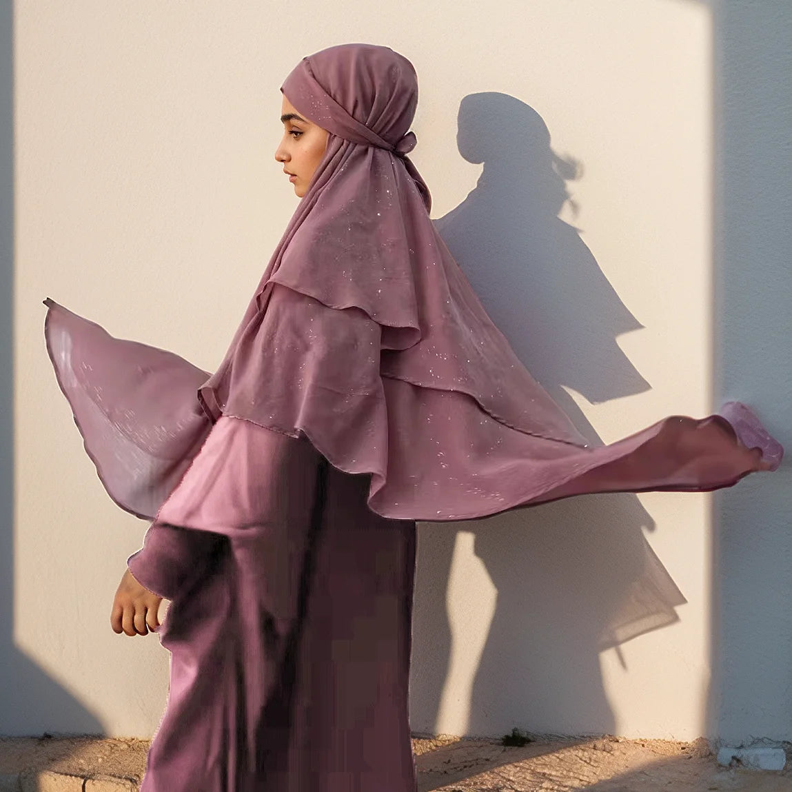 Khimar Neues Design, Glitzer, muslimisches Gebetshijab für Frauen, leichtes Polyester-Tschador, 2 Schichten, fließender Lady Khimar