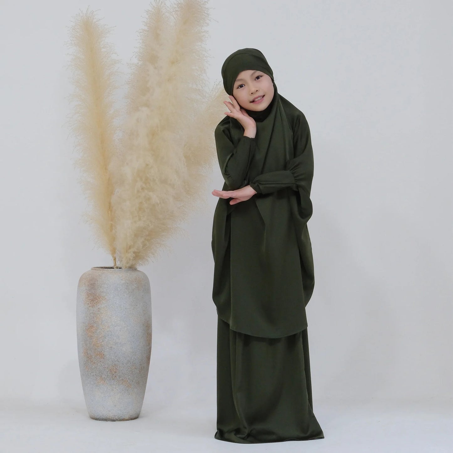Abaya Kinder Mädchen Hijab Kleid Mit Kapuze Khimar Gebetskleidung Islamische Kleidung Volle Abdeckung Burka Niqab 2teilig