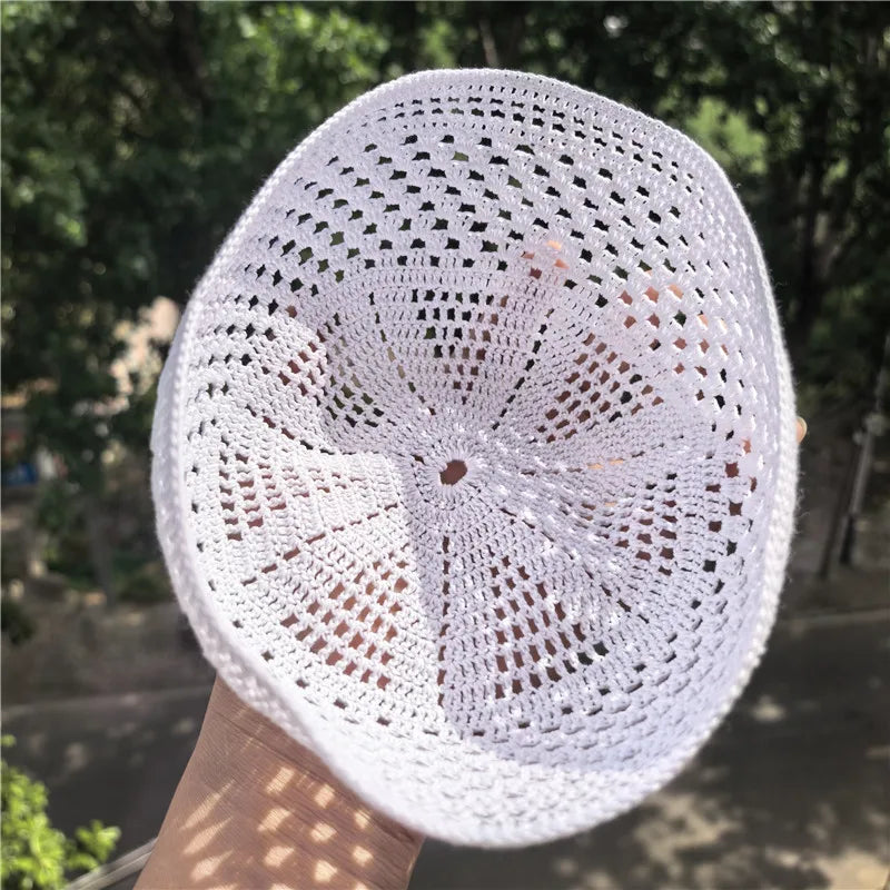 Handgemachte Gebetsmütze mit Haken, muslimischer gestrickter Kufi-Hut,  gehäkelt, handgefertigt, islamische Ramadan-Gebetsmütze