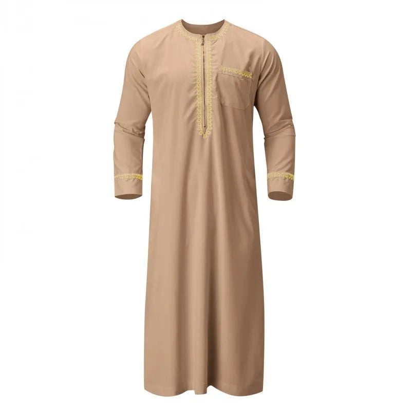 Muslimische Abaya für Herren islamische Kleidung, einfarbig, lässig,  Rundhalsausschnitt, Langarm