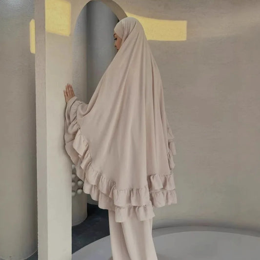 Jilbab 2-teiliges Set Crepe Muslimische Frauen Gebetskleidung Abaya Set Khimar Langes Hijab Kleid Islamische Kleidung Niqab
