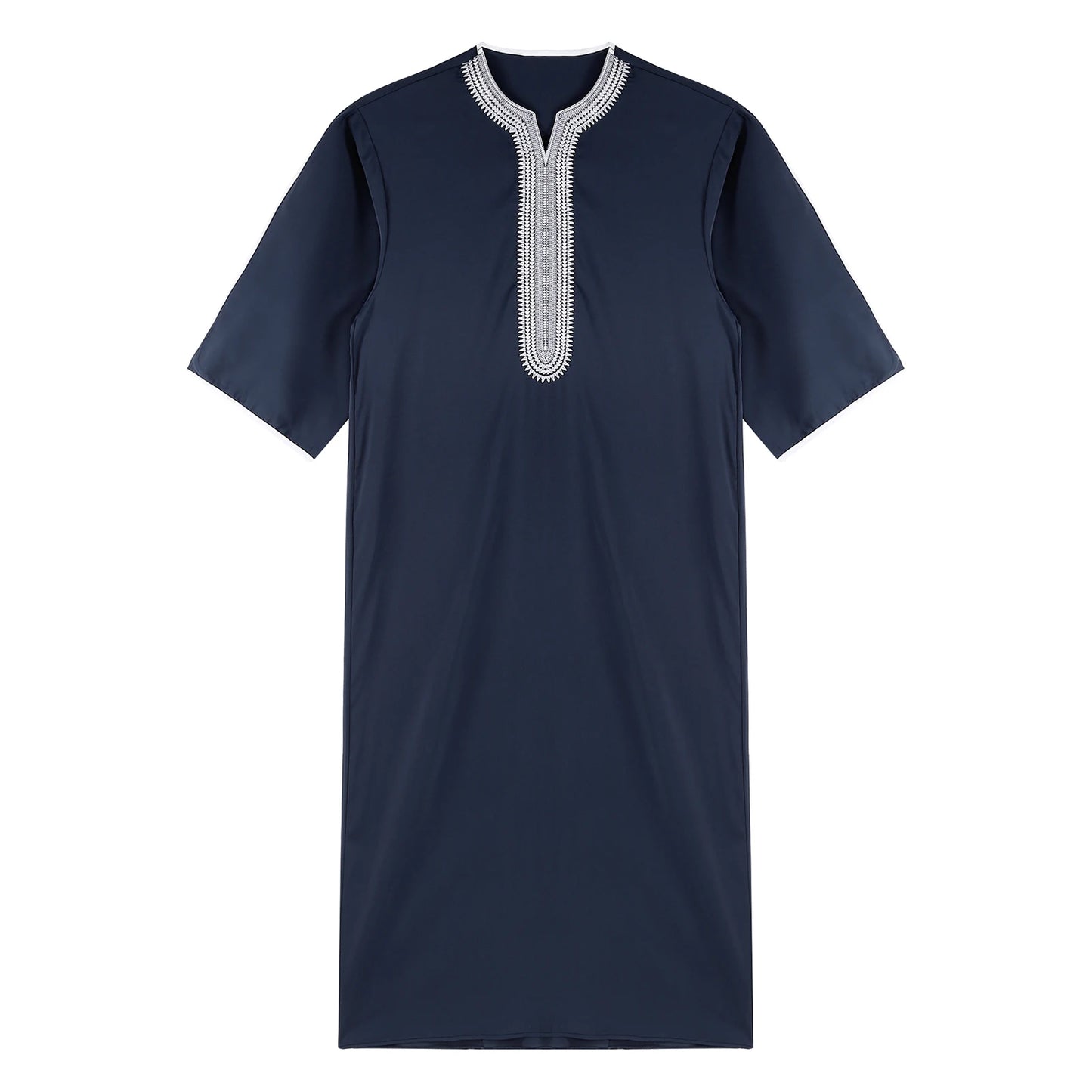 Herren Islamische Abaya Muslim Robe Halbarm Bestickt Locker Atmungsaktiv Lässig Arabisches Kaftan Kleid für Ramadan Tägliche Heimkleidung
