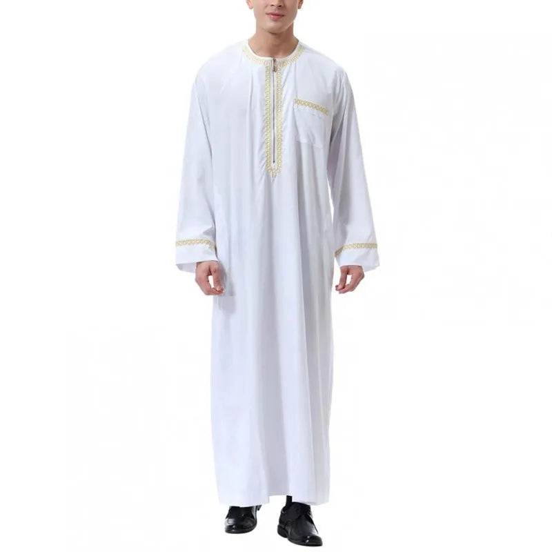 Muslimische Abaya für Herren islamische Kleidung, einfarbig, lässig,  Rundhalsausschnitt, Langarm