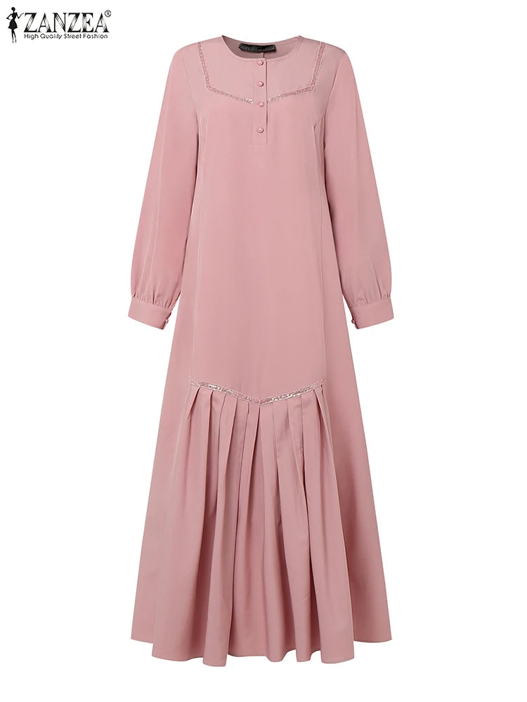 Muslimische Mode Abaya Roben Hijab O-Ausschnitt Langarm Pailletten Kleider Bscheidene Kleid