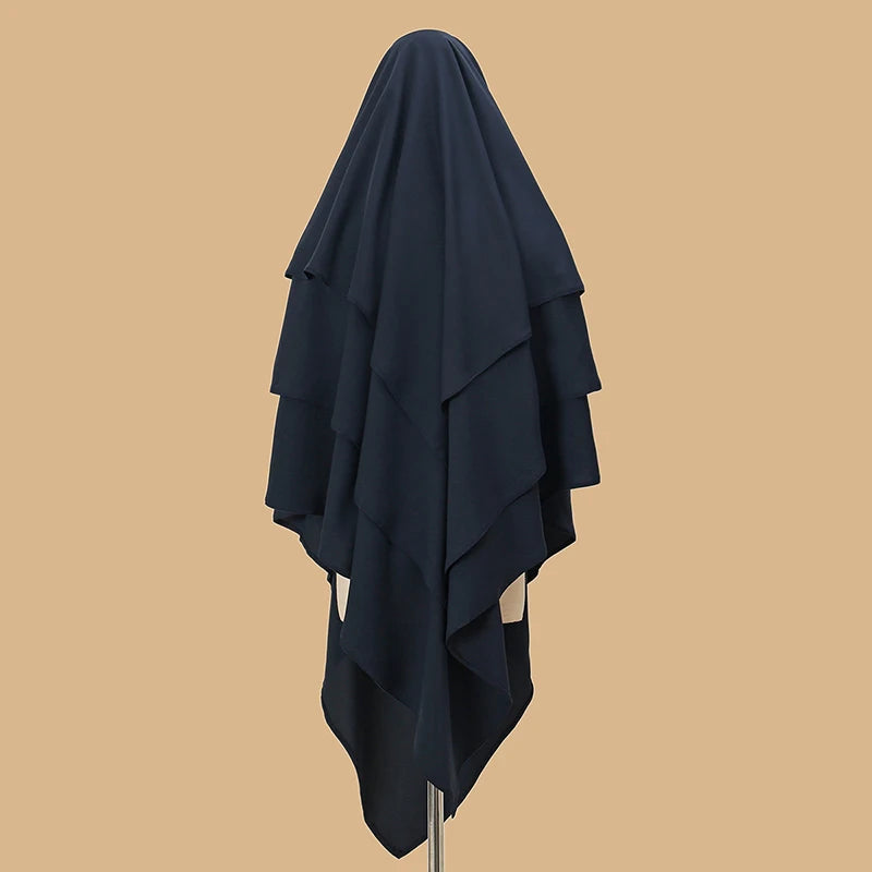 Khimar 3 Lagig, Gebetskhimar, einfarbig, Schal, Kopftuch, 136 x 120 cm