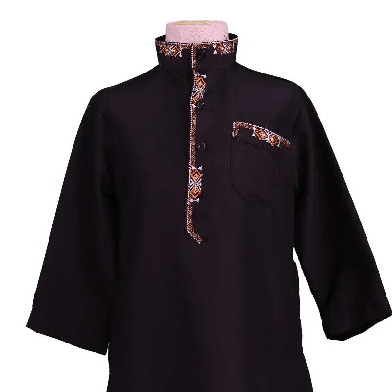 Abaya Muslimische Jungen Arabische Kinder Burkas Robe Islamische Kinder Stehkragen Langarm Schwarz Ethnische Stil Kleidung Kaftan
