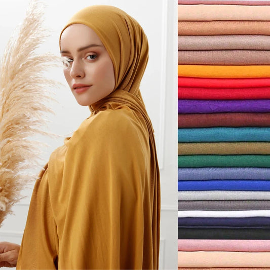 Premium Baumwolljersey Hijab Schal Muslim Langer Schal Einfarbig Weich Turban Krawatte Weibliches Stirnband 170x60cm