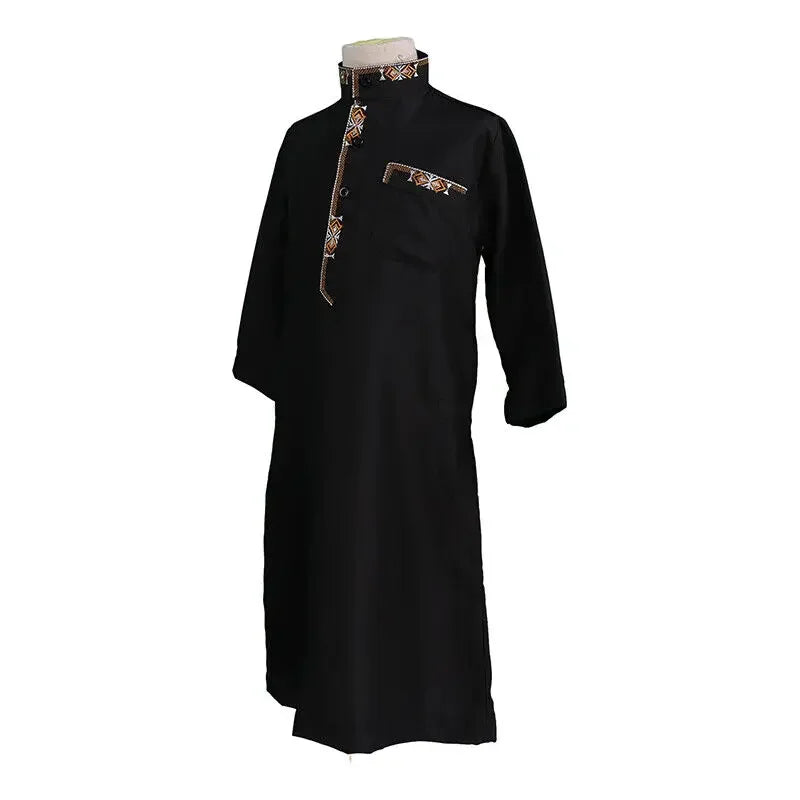 Abaya Muslimische Jungen Arabische Kinder Burkas Robe Islamische Kinder Stehkragen Langarm Schwarz Ethnische Stil Kleidung Kaftan